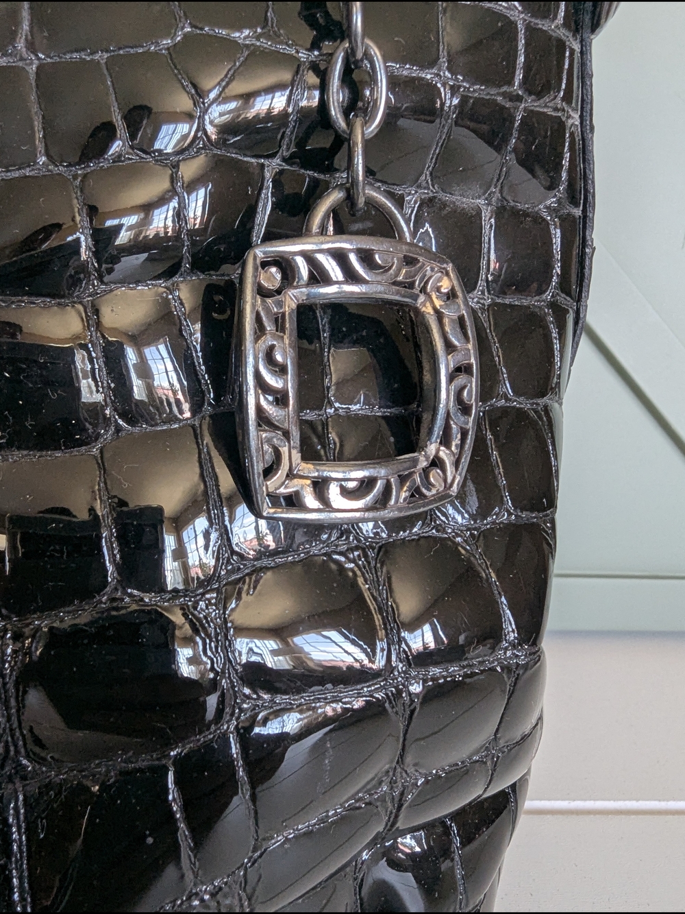 Brighton Black Croc-Embossed Shoulder Bag with Heart Charm - Picture 4 of 12